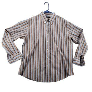 DOCKERS Shirt Men's Long Sleeve Casual Button Up Striped Easy Care Brown Large
